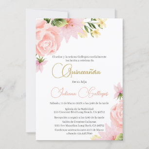 Spanish Pink Floral Quinceanera invitation