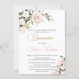 Spanish Pink Floral Quinceanera invitation