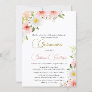 Spanish Pink Floral Quinceanera invitation