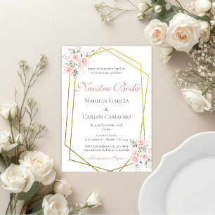 Spanish Pink Floral Wedding invitation Spanish wed