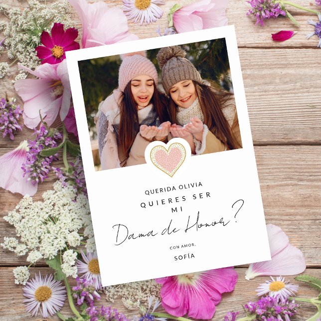 Spanish Pink Heart Photo Dama de Honor Quinceañera Invitation (Creator Uploaded)