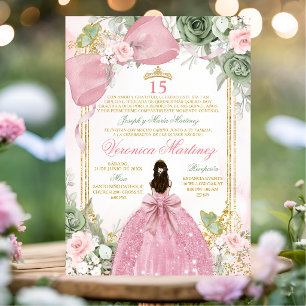 Spanish Pink Sage Green Charra Princess Floral 15 Invitation