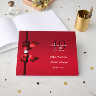 Spanish Posh Gem Bow & Ribbon 40th Wedding Guest Book