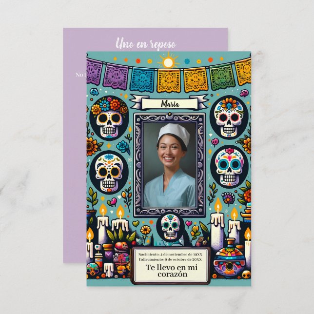Spanish Prayer Card dia de los muertos (Front/Back)