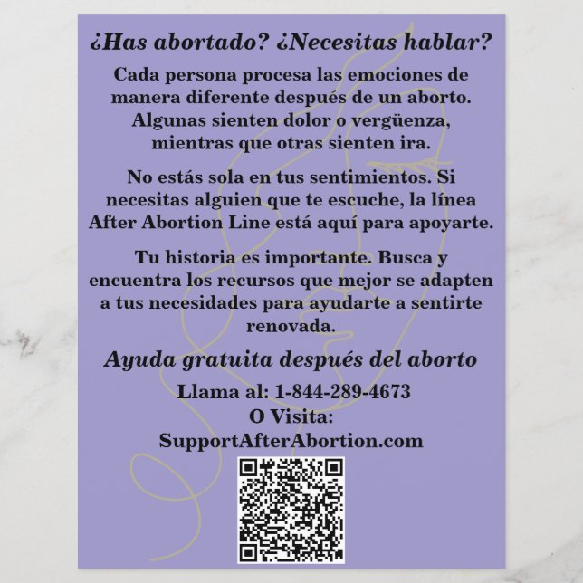 Spanish Pregnancy Help/After Abortion Care Flyer (Back)