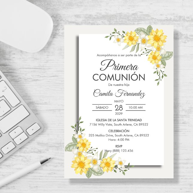 Spanish Primera Comunion Elegant First Communion Invitation (Creator Uploaded)