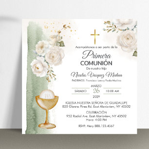 Spanish Primera Comunion Flowers First Communion Invitation