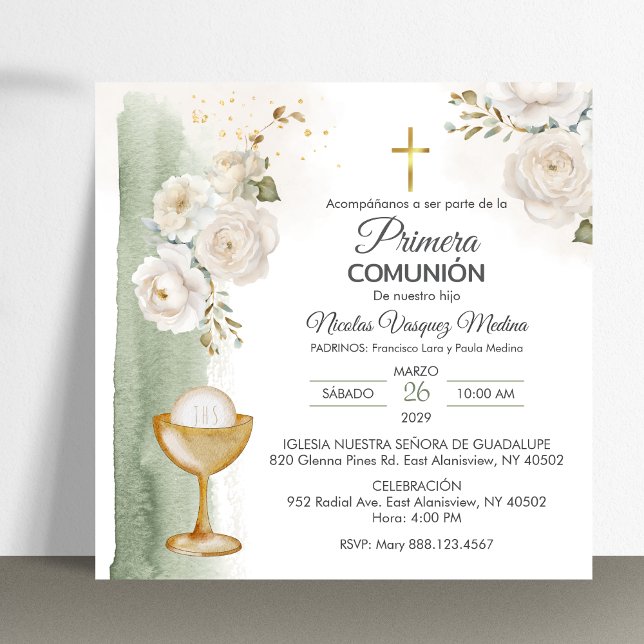 Spanish Primera Comunion Flowers First Communion Invitation (Creator Uploaded)