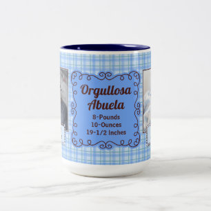 SPANISH Proud Grandmother Baby Blue Plaid Two-Tone Coffee Mug
