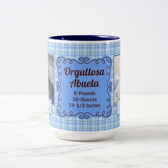 SPANISH Proud Grandmother Baby Blue Plaid Two-Tone Coffee Mug (Center)
