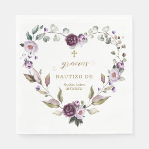Spanish Purple Pink Flowers Gold Girl Bautizo Napkin