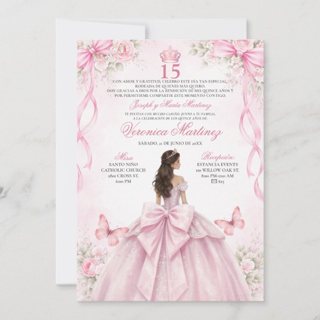 Spanish Quinceañera Blush Pink 15 Años Princess Invitation (Front)