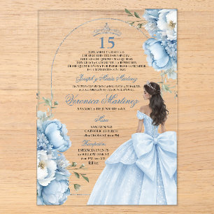 Spanish Quinceañera Dusty Blue 15 Años Princess Acrylic Invitations