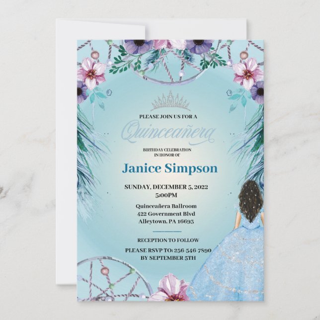 Spanish Quinceañera feather Dream catcher Invitati Invitation (Front)