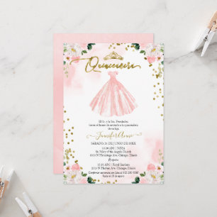 Spanish Quinceanera Invitation Blush Floral Dress