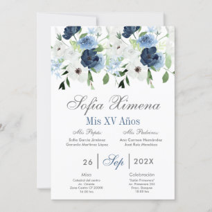 Spanish Quinceanera navy floral Invitation