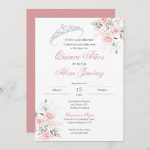 Spanish Quinceanera Pink Floral Invitation