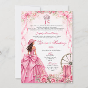 Spanish Quinceañera Pink Floral Princess 15 Años Invitation