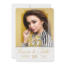 Spanish Quinceanera Save the Date in Golden Hues