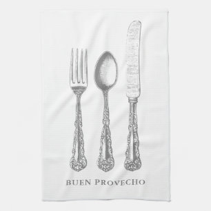 Spanish Quote kitchen towel, fork, spoon, knife Tea Towel