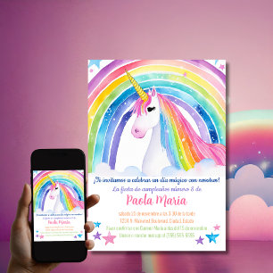 Spanish Rainbow Unicorn Birthday Party for Girls  Invitation