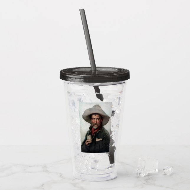 Spanish Ranchero Cowboy in Old West Saloon Acrylic Tumbler (Front Ice)