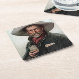 Spanish Ranchero Cowboy in Old West Saloon Square Paper Coaster