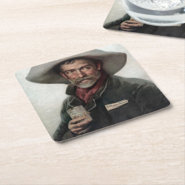 Spanish Ranchero Cowboy in Old West Saloon Square Paper Coaster (Angled)