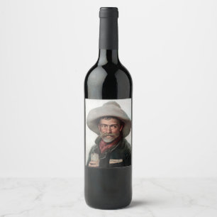 Spanish Ranchero Cowboy in Old West Saloon Wine Label