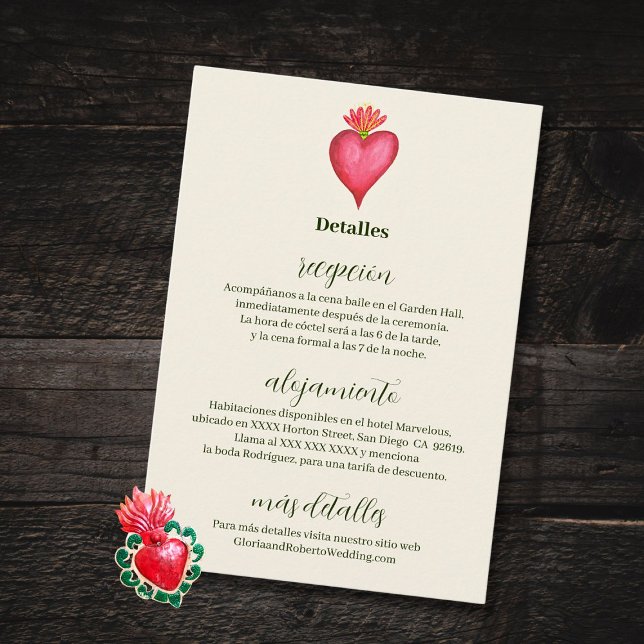 Spanish, Red Heart & Flower Mexican Wedding Enclosure Card (Creator Uploaded)