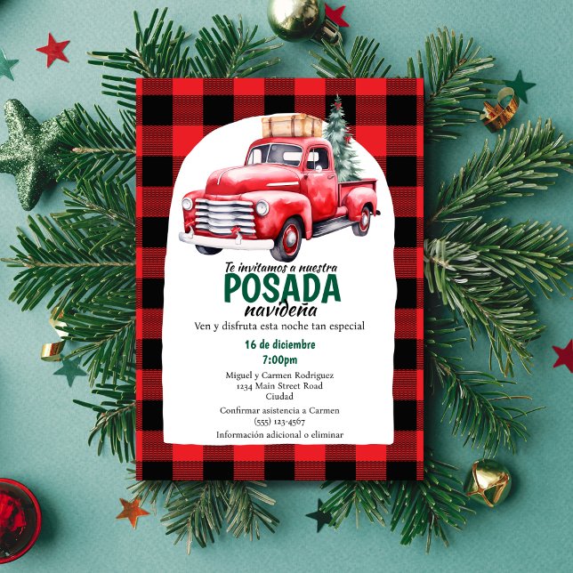 Spanish Red Truck Posada Navideña Christmas Party Invitation (Creator Uploaded)