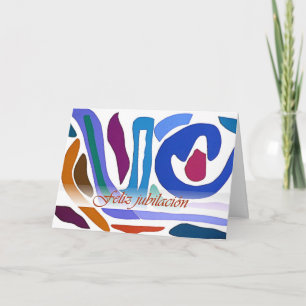Spanish Retirement Blue Orange Abstract Art Card