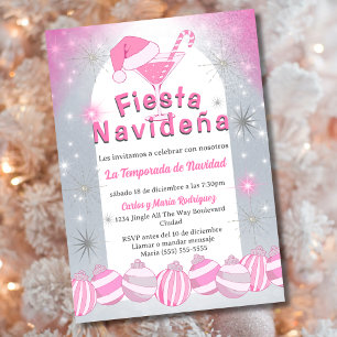 Spanish Retro Pink Fiesta Navideña Christmas Party Invitation