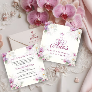 Spanish Romantic Mis XV Floral Orchids Bouquets Invitation