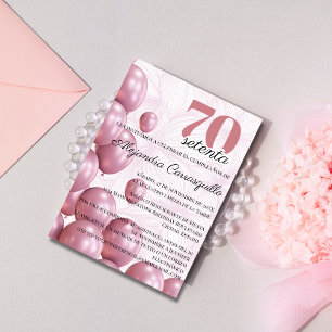 Spanish Rose Blush Floral Balloons 70th Birthday Invitation