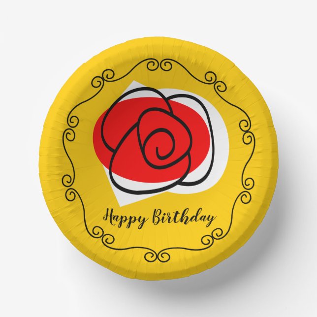Spanish Rose Border Birthday Paper Plate (Front)