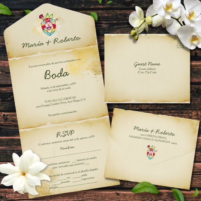 Spanish, Rustic All in One Mexican Wedding Invite (Creator Uploaded)