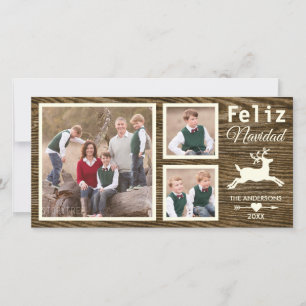 Spanish Rustic Wood Reindeer Brown Navidad Photo Holiday Card