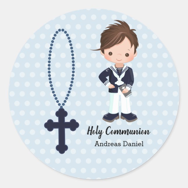 Spanish Sailor First Communion boy Classic Round Sticker (Front)