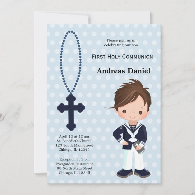 Spanish Sailor First Communion boy Invitation (Front)