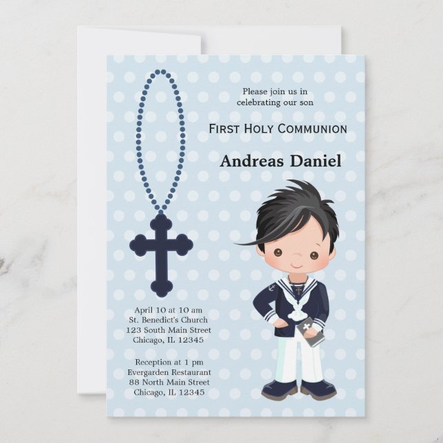 Spanish Sailor First Communion boy Invitation (Front)