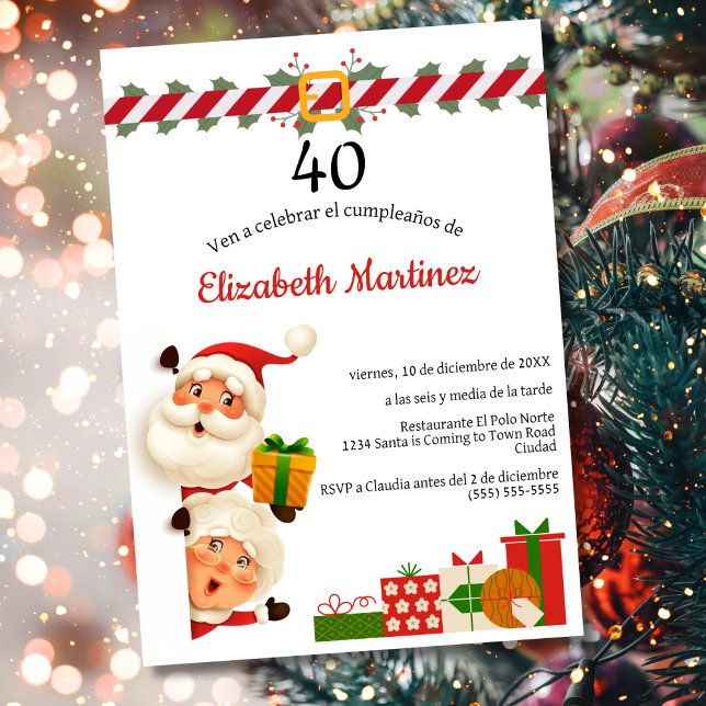 Spanish Santa & Mrs Claus Christmas 40th Birthday  Invitation (Creator Uploaded)