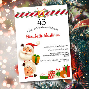 Spanish Santa & Mrs Claus Christmas 45th Birthday  Invitation