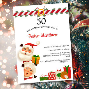 Spanish Santa & Mrs Claus Christmas 50th Birthday  Invitation