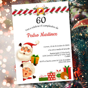 Spanish Santa & Mrs Claus Christmas 60th Birthday  Invitation