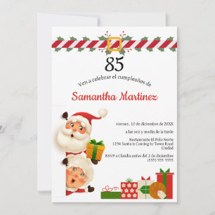 Spanish Santa & Mrs Claus Christmas 85th Birthday  Invitation