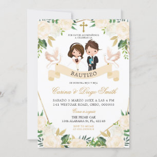 Spanish Sibling Boy Girl Bautizo Invitacion Invitation