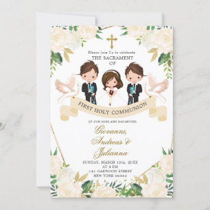 Spanish Sibling Boys Girl First Holy Communion Inv Invitation