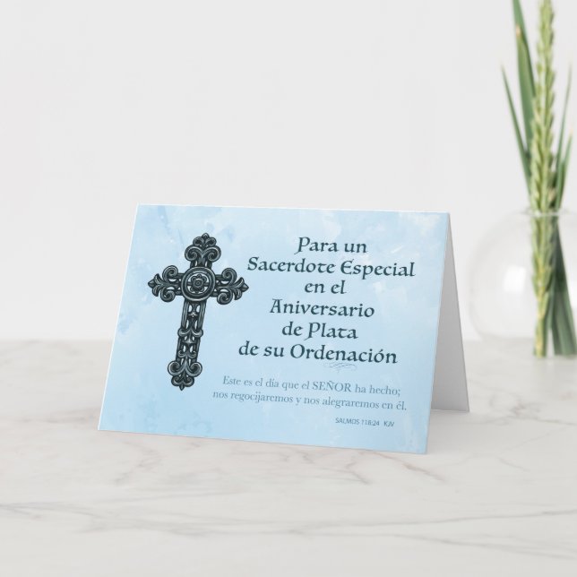 Spanish Silver 25th Ordination Anniversary Priest Card (Front)