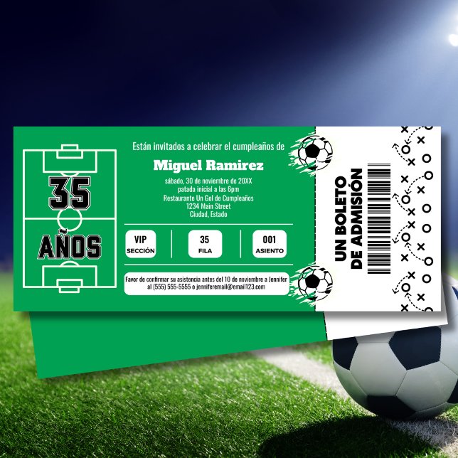 Spanish Soccer Game Ticket for 35th Birthday Party Invitation (Creator Uploaded)